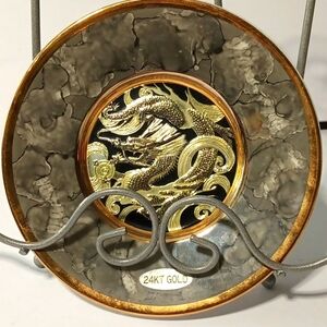Chokin Art Decorative Plate with 24K Gold Edge